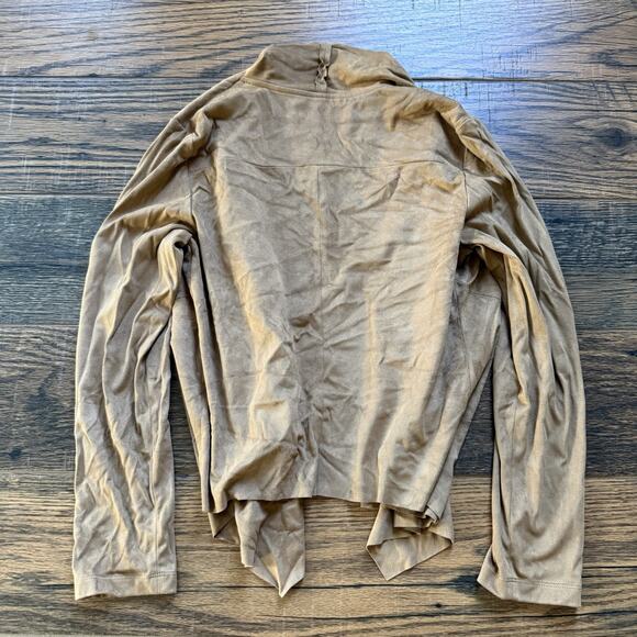 Bagatelle Faux Suede Open Front Drape Jacket Camel Brown Soft Stretch Sz S - Picture 2 of 5